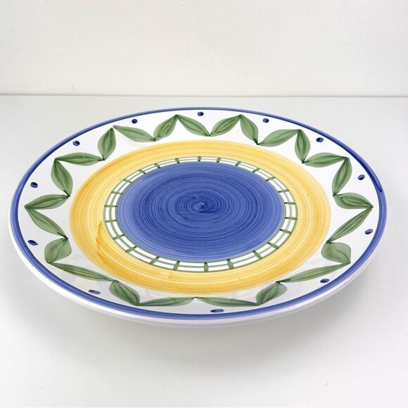 WILLIAMS SONOMA ITALY MARISOL 13 3/4"  PLATTER  PLATE YELLOW & BLUE BANDS - Picture 2 of 6